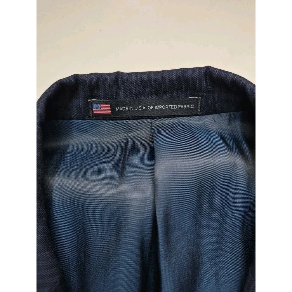 Hart Schaffner Marx Mens Wool Sport Coat 44L Blue Striped 2 Button USA D606